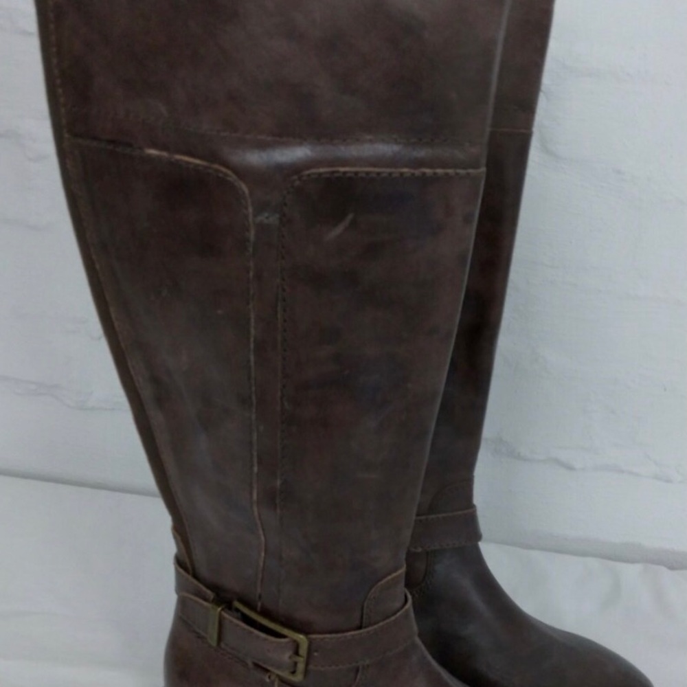 Marc Fisher Aysha Wide Calf Knee High Boots, Dark Brown Leather, Dark Brown SZ 6